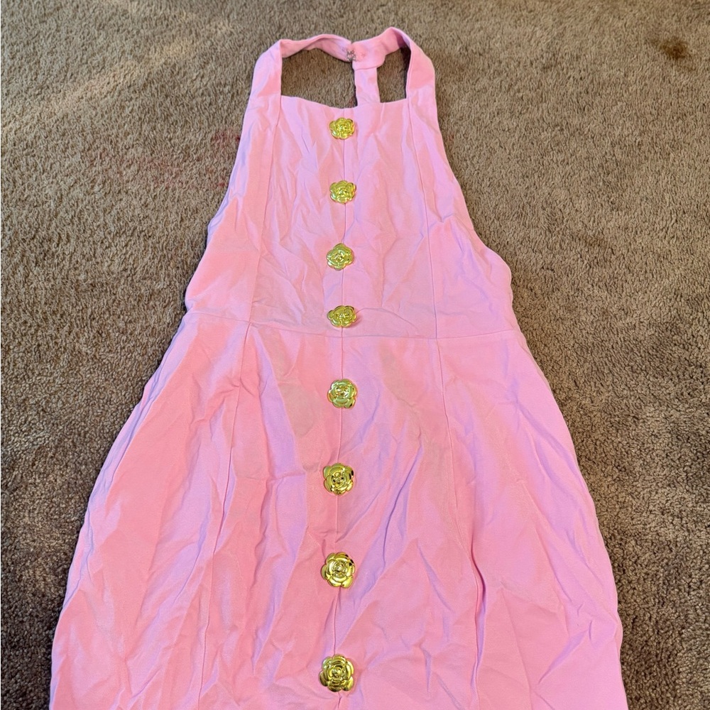 Pink Halter Mini Dress w/ Gold Rose Buttons – Size M (Never Worn) 💗 - Picture 1 of 2